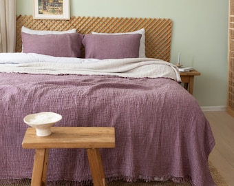 100% Cotton Muslin Blanket – King Size Lightweight Throw – Boho & Neutral Bedding Decor