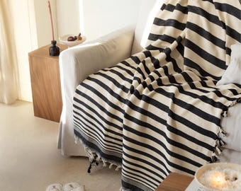 Luxury Handwoven Bedspread: Cotton Boho Blanket for Queen & King Bed, Rustic Farmhouse Bed Cover