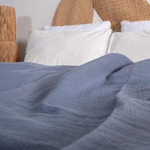 Blue Muslin Bedspread: 4-Layer Cotton Gauze Throw Blanket