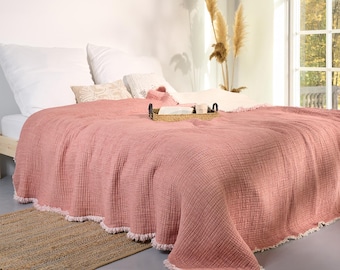 Organic Cotton Muslin Blanket, 6-Layer Comforter, King Size Bedspread