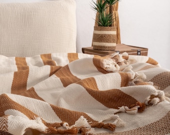 Handwoven Cotton Turkish Blanket: Boho Bed Cover & Sofa Cover