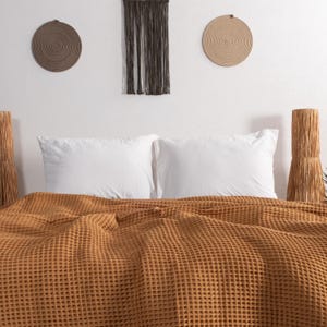 Caramel Organic Cotton Waffle Bedspread: Soft Cozy Bed Cover