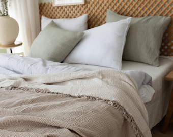 Organic Cotton Muslin Bedspread: Soft Gauze Blanket, Lightweight Bed Cover