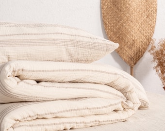 Striped Organic Cotton Muslin Pillowcases - Boho Bedding