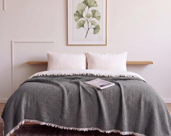 6-Layer King Size Cotton Muslin Comforter: Extra Soft Quilt, Turkish Blanket/Throw