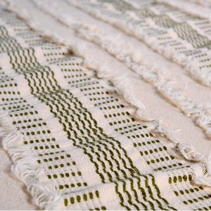 Green Striped Cotton Bedspread: Handwoven Queen Coverlet with Tassels