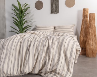 Duvet Cover: Striped, Muslin, Organic Cotton, King & Queen Bedding