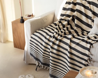 Striped Woven Throw: Boho Cotton Bedspread, Turkish Throw & Blanket
