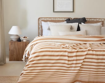Boho Throw Blanket, King & Queen Bed Cover: Caramel Cotton Bedspread