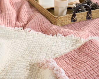 Organic Cotton Muslin Blanket, 6-Layer Comforter, King Size Bedspread