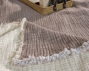Brown Muslin Blanket: 6-Layer Organic Cotton Bedspread, King/Queen Size