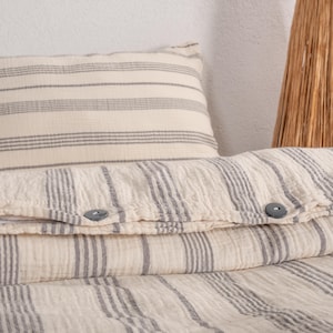 Striped Organic Cotton Muslin Pillowcases - Boho Bedding Set of 2