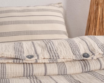 Striped Organic Cotton Muslin Pillowcases - Boho Bedding Set
