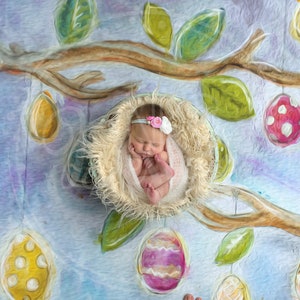 Frühling Osterhase Digitale Kulisse Prop Korb Neugeborene Osterei Baum CREME FELL