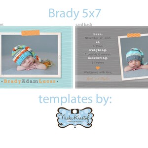 5x7 PS Geburtsanzeige Vorlage - Junge PHOTOSHOP VORLAGE instant download