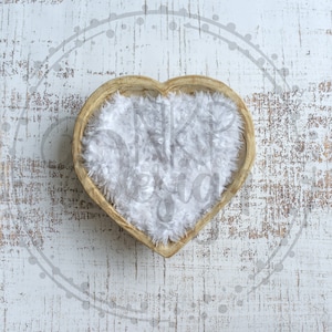 Wooden white heart bowl wood Newborn Digital prop Background Backdrop white fur simple baby