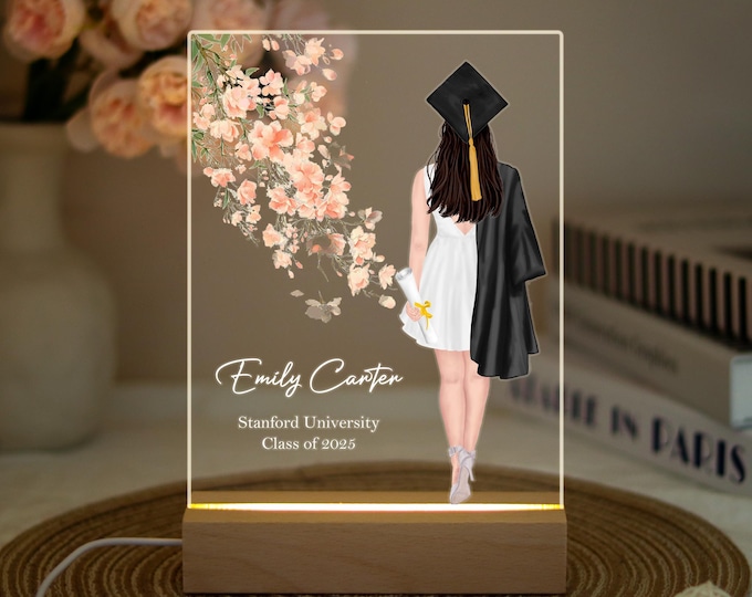 Custom Acrylic Graduation Photo Frame Night Light, Personalized Graduation Lamp Gift, Grad 2025 Gift, Grad Gift for Daughter, Gift for Her