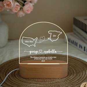 Veilleuse personnalisée à deux cartes, Cadeau de remise des diplômes, Lampe pour relation interurbaine, Toujours sous le même ciel, Cadeau de départ, Cadeau pour couple