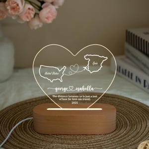 Veilleuse personnalisée à deux cartes, Cadeau de remise des diplômes, Lampe pour relation interurbaine, Toujours sous le même ciel, Cadeau de départ, Cadeau pour couple