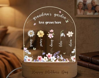 Mum's Garden Night Light, Custom Birth Month Flower With Kids Names Night Light, Gifts for Mom, Family Birth Flower Gifts, Mother's Day Gift