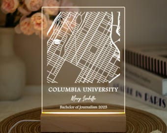 Custom Campus Map Night Light, Personalized College Map LED Lamp, University Map Acrylic Plaque, Graduation Memory Gift for Class of 2025