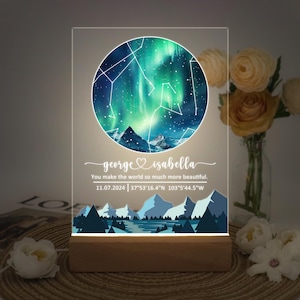 Veilleuse carte des étoiles personnalisée par date, veilleuse carte des étoiles, veilleuse carte céleste du ciel nocturne, lampe constellation, cadeau couple pour elle