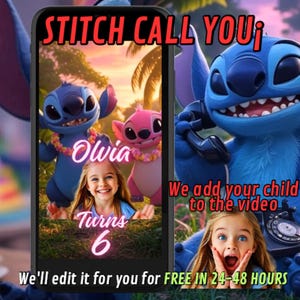 STITCH BIRTHDAY INVITATION, stitch video invitation, stitch video editable invitation, Stitch's personalized video call, birthday invitation