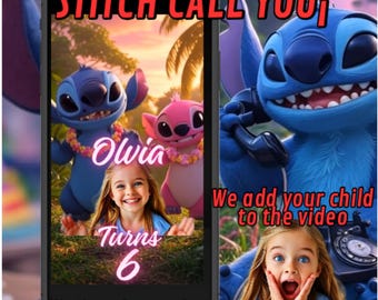STITCH BIRTHDAY INVITATION, stitch video invitation, stitch video editable invitation, Stitch's personalized video call, birthday invitation