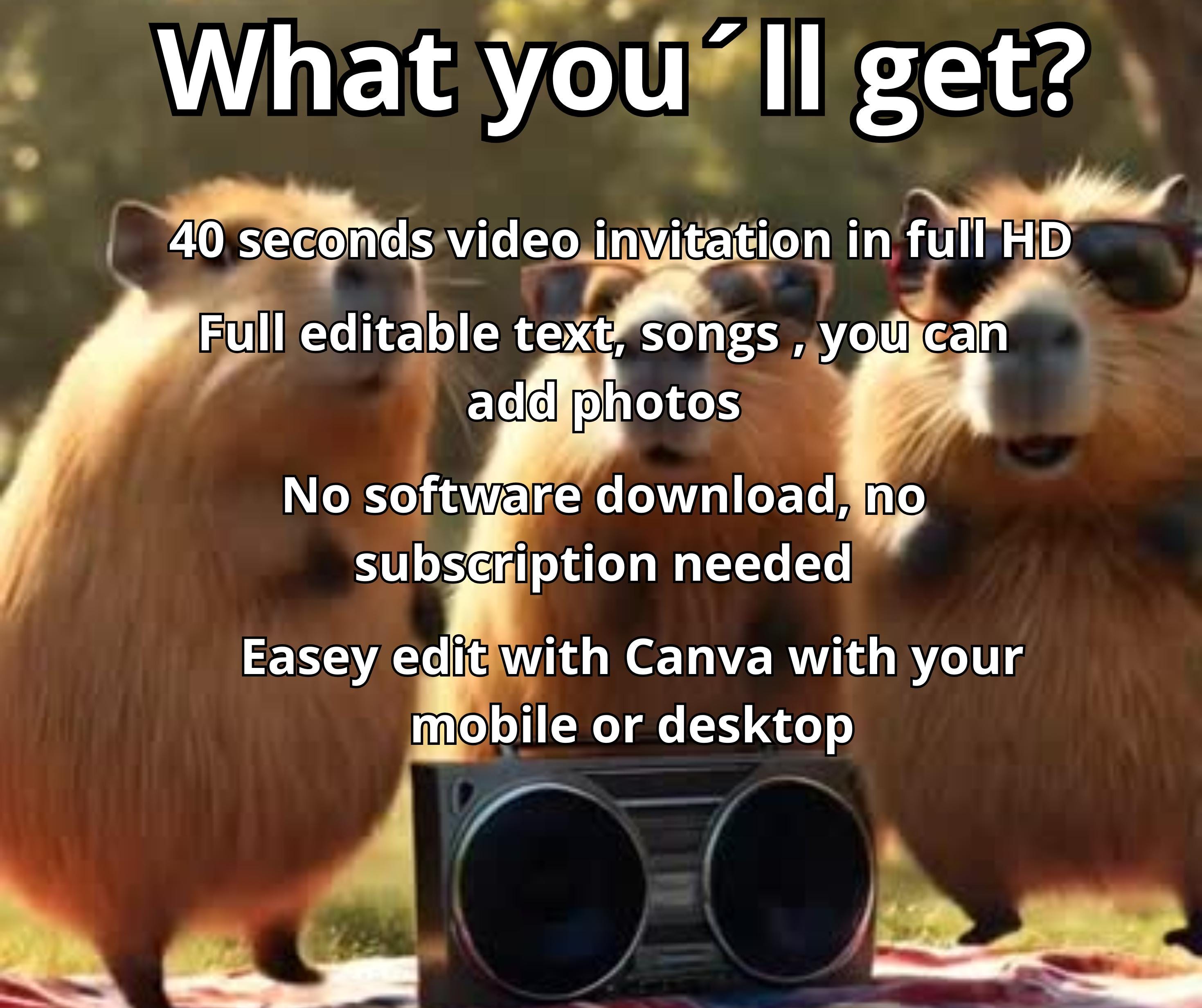 CAPYBARA BIRTHDAY INVITATION, Capybara Video Invitation, Capybara Video ...