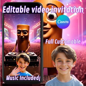 BRAINROT BIRTHDAY INVITATION, brainrot video invitation, brainrot video editable invitation, canva editable invitation, birthday invitation