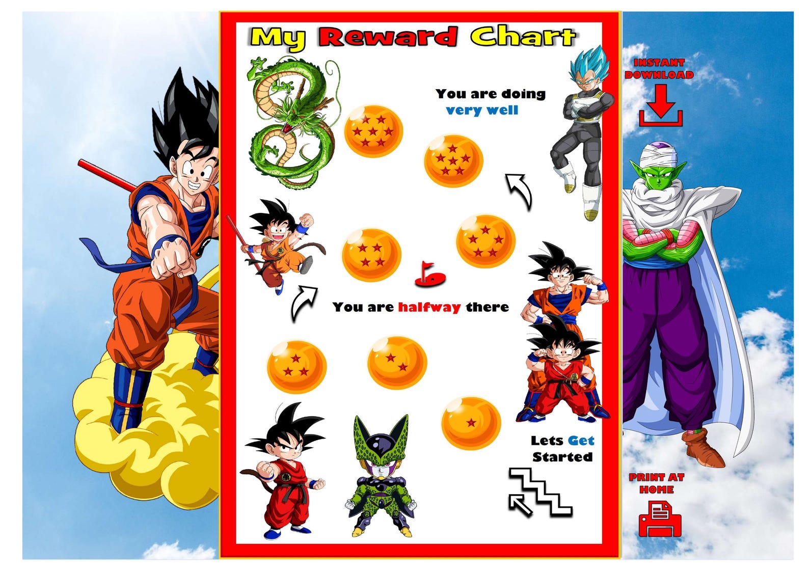 Dragon Ball Chore Chart for Kids | Dragon Ball Z Reward Chart ...