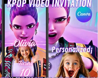Invitation d'anniversaire KPOP Demon Hunters, invitation vidéo Kpop Demon Hunters, invitation vidéo Kpop Demon Hunters modifiable