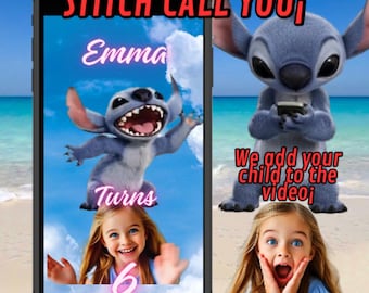 STITCH BIRTHDAY INVITATION, stitch video invitation, stitch video editable invitation, Stitch's personalized video call, real stitch invite