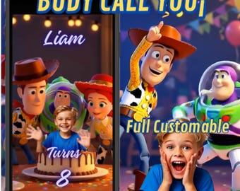 Uitnodiging voor de verjaardag van Toy Story, gepersonaliseerde Budy-videogesprek, bewerkbare Budy-video-uitnodiging, Toy Story-videogesprek