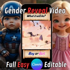 GENDER REVEAL VIDEO, Boy or Girl Gender Reveal, Gender Reveal Video Announcement, Gender reveal ideas, disney gender reveal,instant download