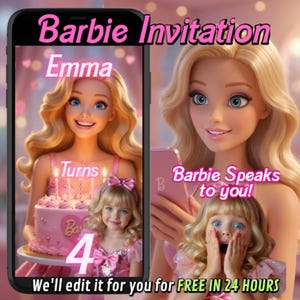 BARBIE BIRTHDAY INVITATION, barbie video invitation, barbie video editable invitation, barbie's personalized video call, barbie invitation