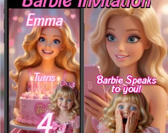 BARBIE BIRTHDAY INVITATION, barbie video invitation, barbie video editable invitation, barbie's personalized video call, barbie invitation