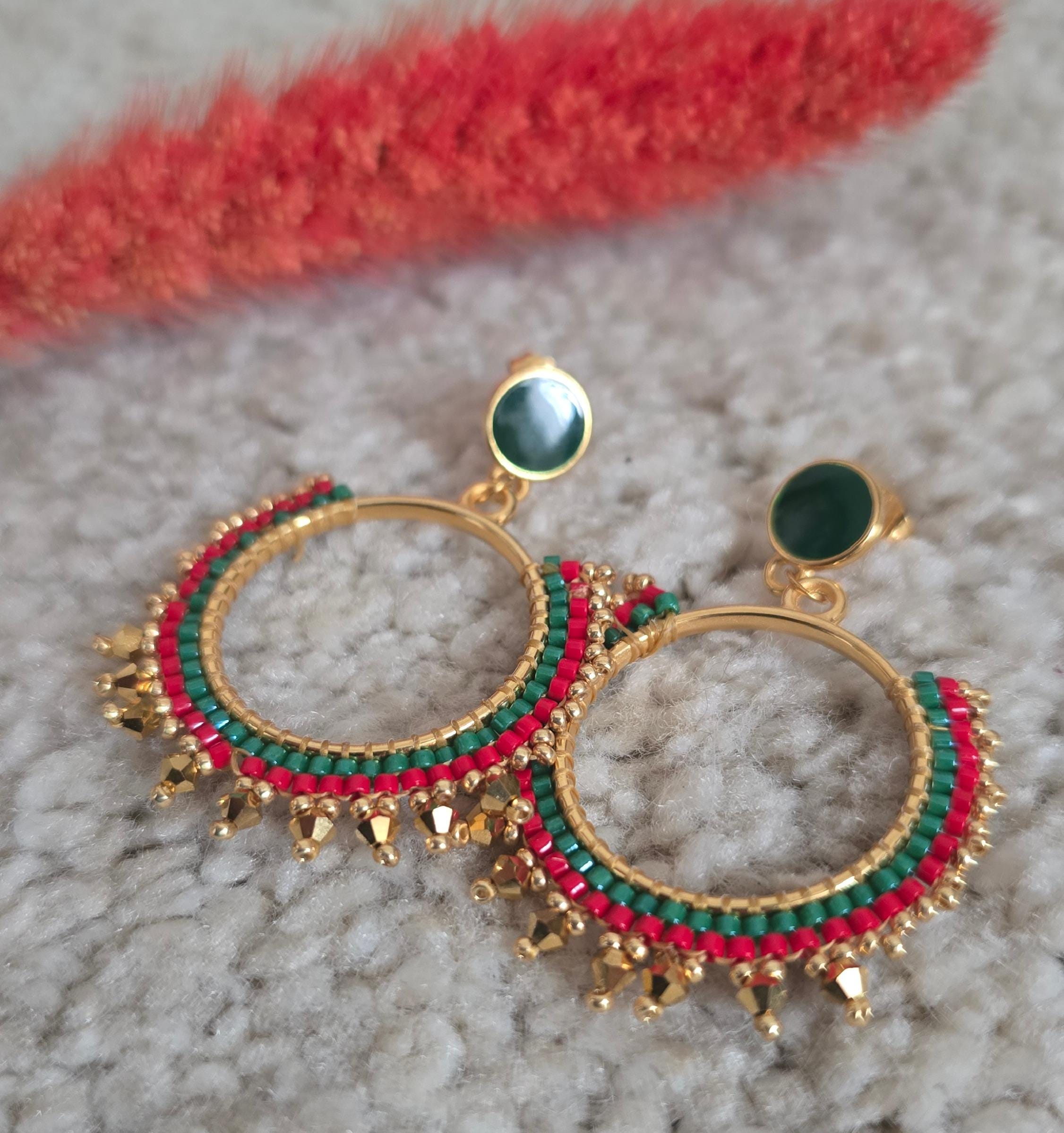 l'exception Boucles d'oreilles créoles avec malachite Mini Bindi Vert Foncé Wild