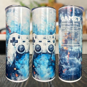 Custom Name Blue Controller Themed 20 Tumbler | Gamer gift