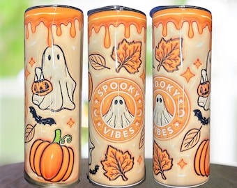 Spooky Vibes Ghost Tumbler: roestvrijstalen Halloweenmok met deksel en rietje