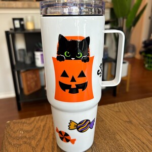 Gruseliger Katzen Halloween Becher: Edelstahl Trinkgefäß