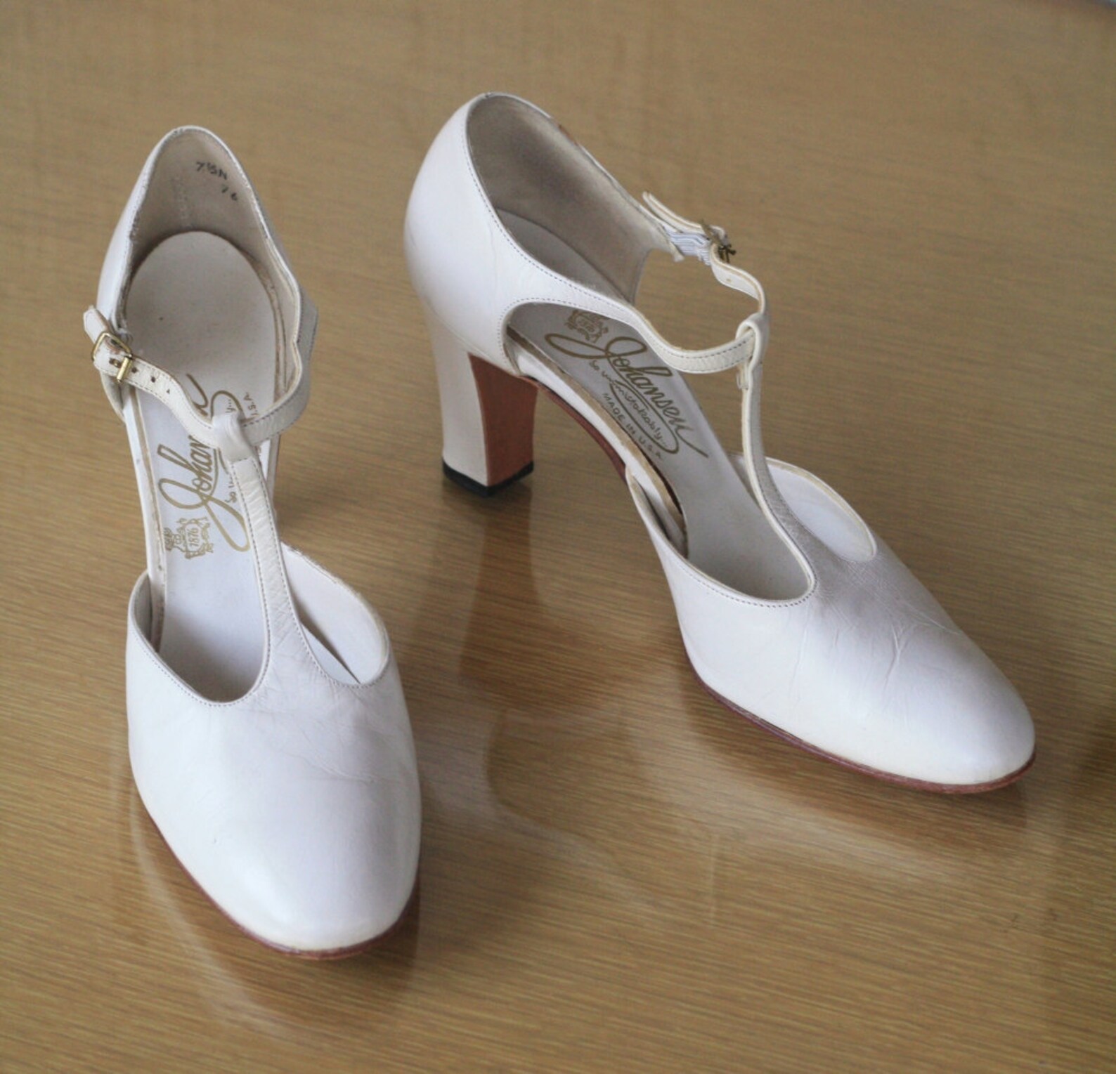 white t strap heels