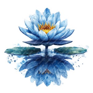 10 Clipart di fiori di ninfea blu acquerello, immagini JPG di clipart di loto indiano blu di alta qualità stampabili, ninfea, ninfa d'acqua, ninfea di stagno