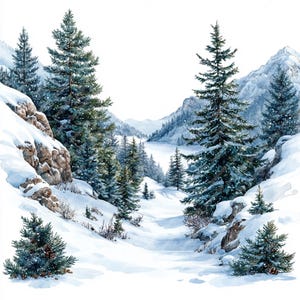 10 clipart de aquarela de paisagens de inverno, imagens JPG de clipart de aquarela de Natal de alta qualidade para impressão, download digital de clipart para impressão