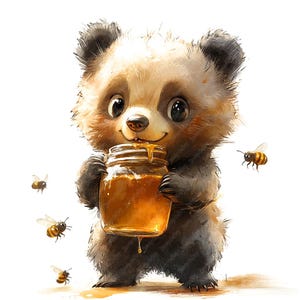 12 Cute Bears Eating Honey Clipart Bundle, Baby Bear Clipart, High ...