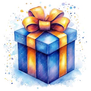14 imágenes prediseñadas de acuarela de regalo de Navidad, imágenes prediseñadas de acuarela de caja de regalo de Navidad envuelta de alta calidad para imprimir en formato JPG, imágenes prediseñadas festivas