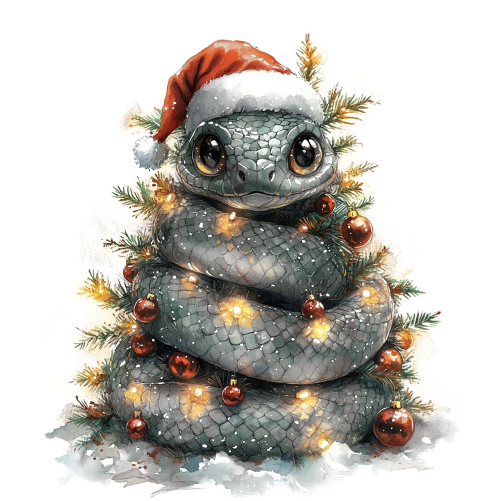 10 Silver Christmas Tree Snake Watercolor Clipart, Printable High ...