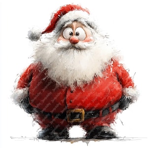 10 Whimsical Santa Claus Christmas Watercolor Clipart, Printable High Quality Watercolor Santa Clipart JPG Images, Funny Santa Clipart
