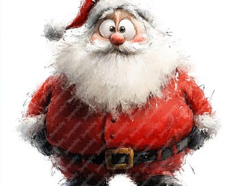 Whimsical Santa Claus Watercolor Clipart, Christmas JPG Images (Digital Download)