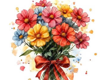 Watercolor Flower Bouquet Clipart: Floral Wall Art (Digital Download)